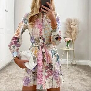Zara Floral Button Down Tie Waist Dress